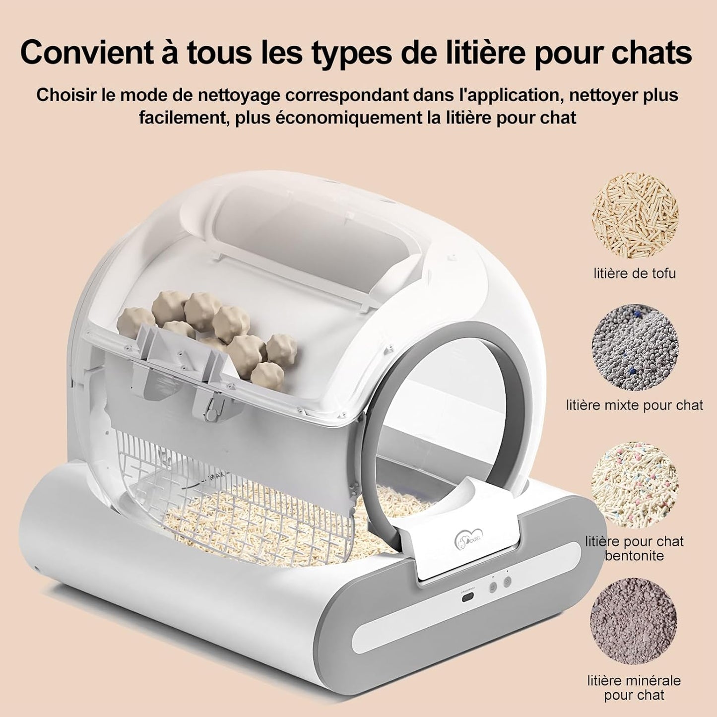 Litière auto-nettoyante pour chat avec contrôle par application, grande capacité, sécurité et confort multi-chats