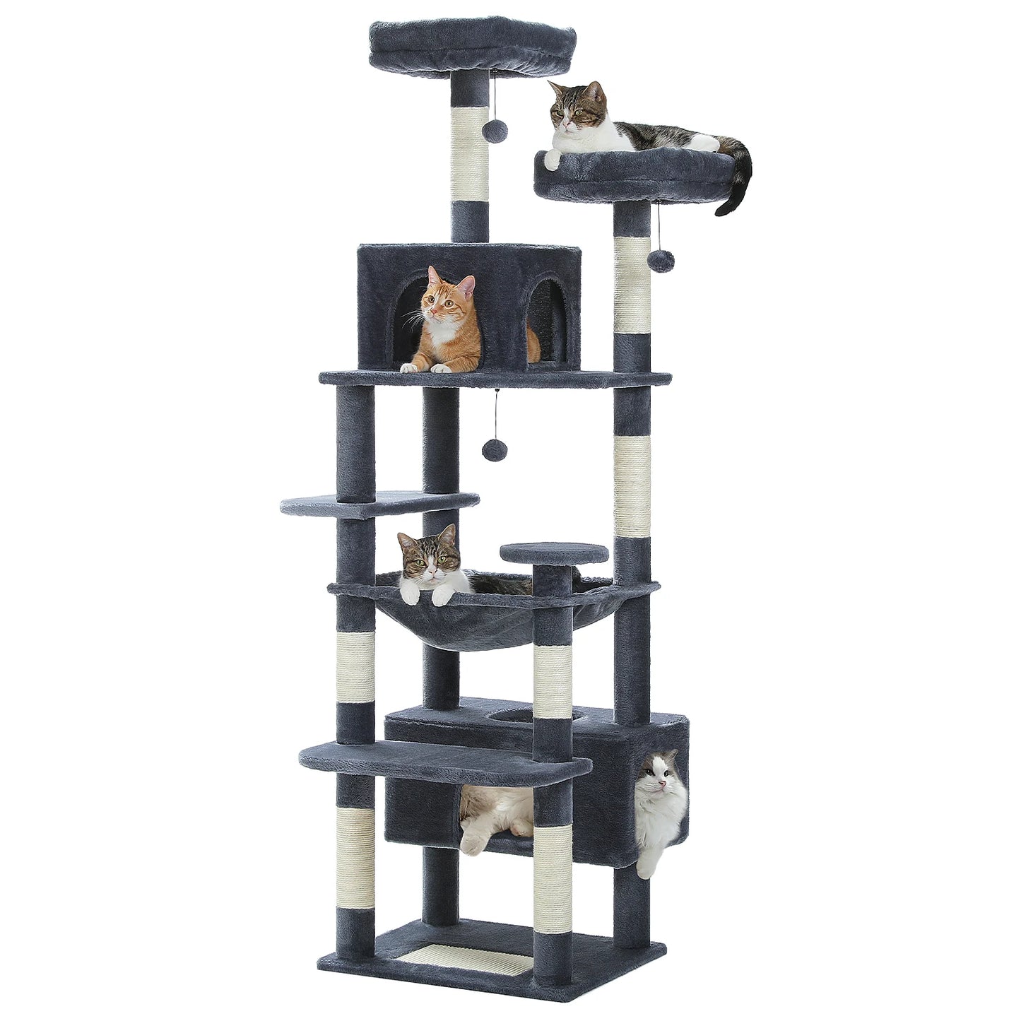 Arbre à Chat Multi - Niveaux pour Grands Chats – 3 Tailles (136, 164, 184 cm) avec Griffoirs en Sisal, Hamac & Niches - Aurapet
