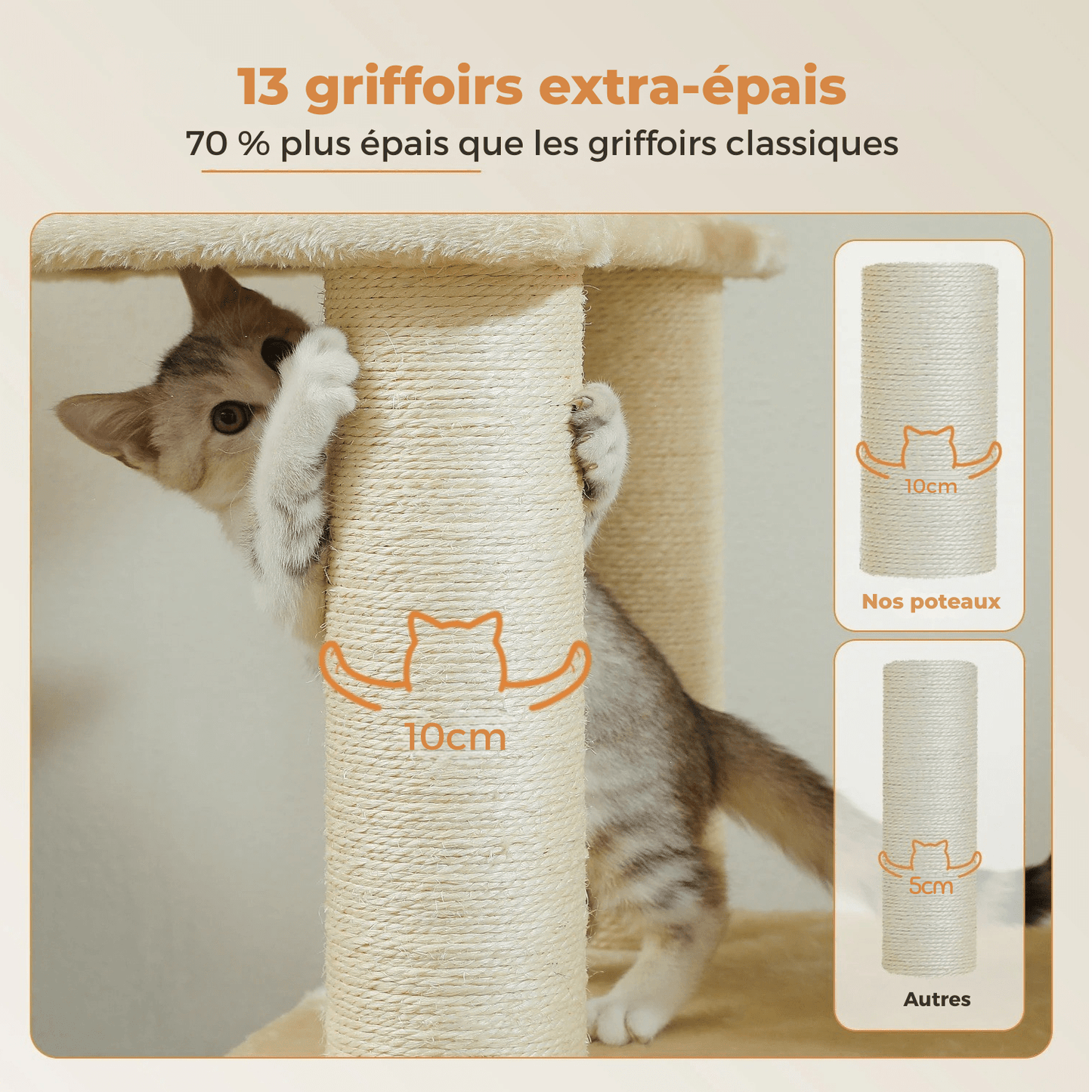 Grand Arbre à Chat XXL 170 cm – Tour Robuste avec 11 Griffoirs en Sisal, Hamacs & Perchoirs - Aurapet