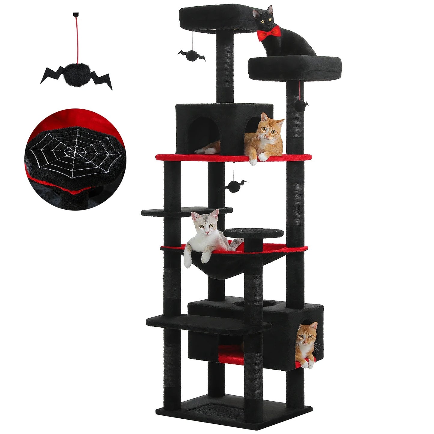 Arbre à Chat Multi - Niveaux pour Grands Chats – 3 Tailles (136, 164, 184 cm) avec Griffoirs en Sisal, Hamac & Niches - Aurapet