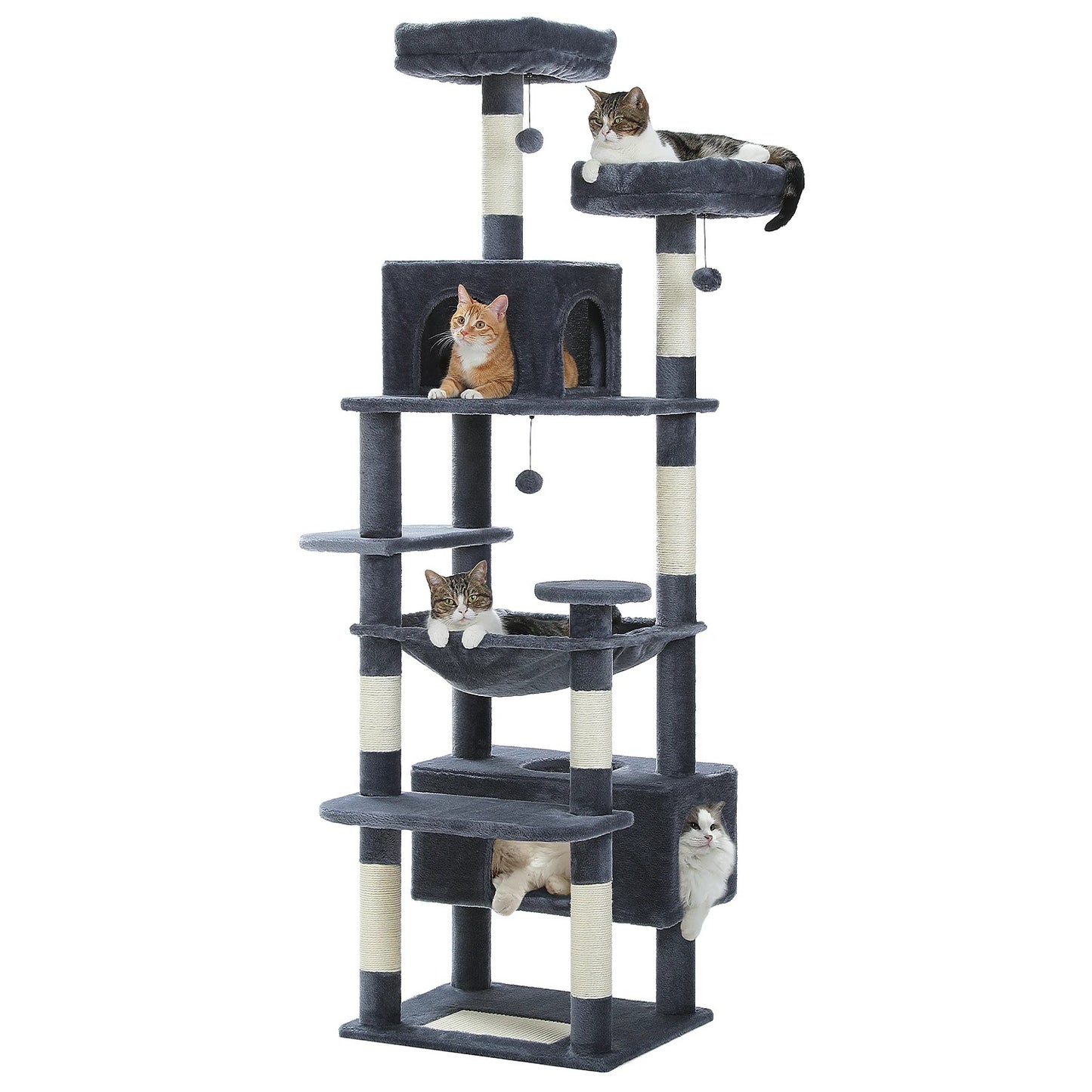 Arbre à Chat Multi - Niveaux pour Grands Chats – 3 Tailles (136, 164, 184 cm) avec Griffoirs en Sisal, Hamac & Niches - Aurapet