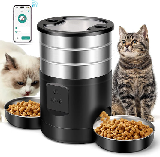 Distributeur Automatique Intelligent de Croquettes pour Chat - Programmable, WiFi/Bouton, Acier Inoxydable