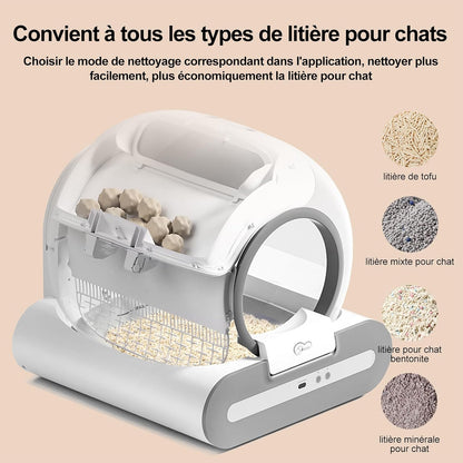 Litière auto-nettoyante pour chat avec contrôle par application, grande capacité, sécurité et confort multi-chats