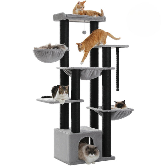 Grand Arbre à Chat XXL 170 cm – Tour Robuste avec 11 Griffoirs en Sisal, Hamacs & Perchoirs - Aurapet