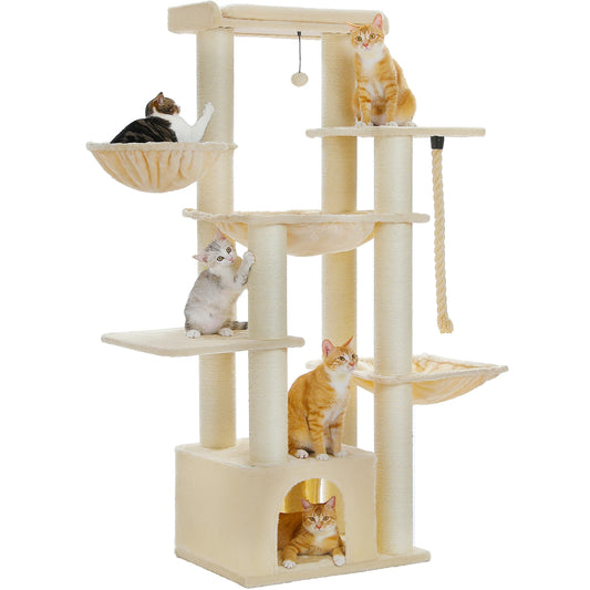 Grand Arbre à Chat XXL 170 cm – Tour Robuste avec 11 Griffoirs en Sisal, Hamacs & Perchoirs - Aurapet