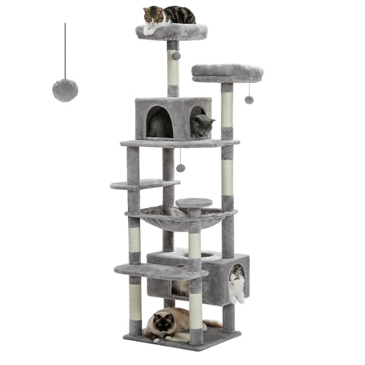 Arbre à Chat Multi - Niveaux pour Grands Chats – 3 Tailles (136, 164, 184 cm) avec Griffoirs en Sisal, Hamac & Niches - Aurapet