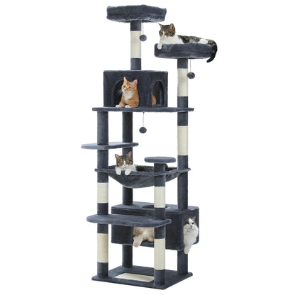 Arbre à Chat Multi - Niveaux pour Grands Chats – 3 Tailles (136, 164, 184 cm) avec Griffoirs en Sisal, Hamac & Niches - Aurapet