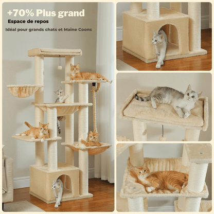 Grand Arbre à Chat XXL 170 cm – Tour Robuste avec 11 Griffoirs en Sisal, Hamacs & Perchoirs - Aurapet