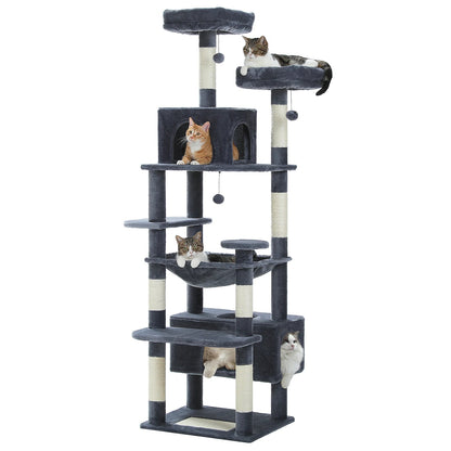 Arbre à Chat Multi - Niveaux pour Grands Chats – 3 Tailles (136, 164, 184 cm) avec Griffoirs en Sisal, Hamac & Niches - Aurapet